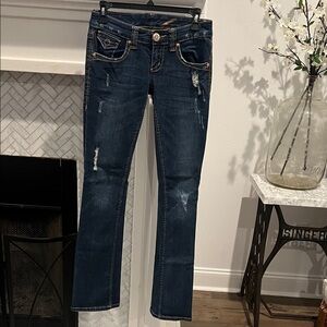 Seven7 Women's Dark Blue distressed jeans